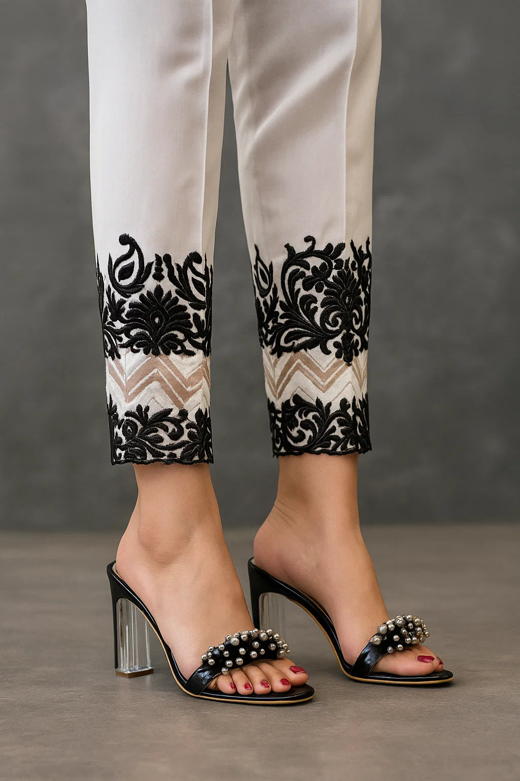 Cotton Embroidered Straight Pants