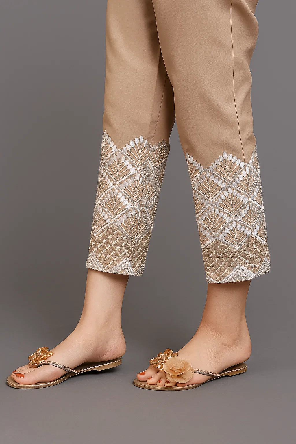Embroidered Straight Cotton Pants