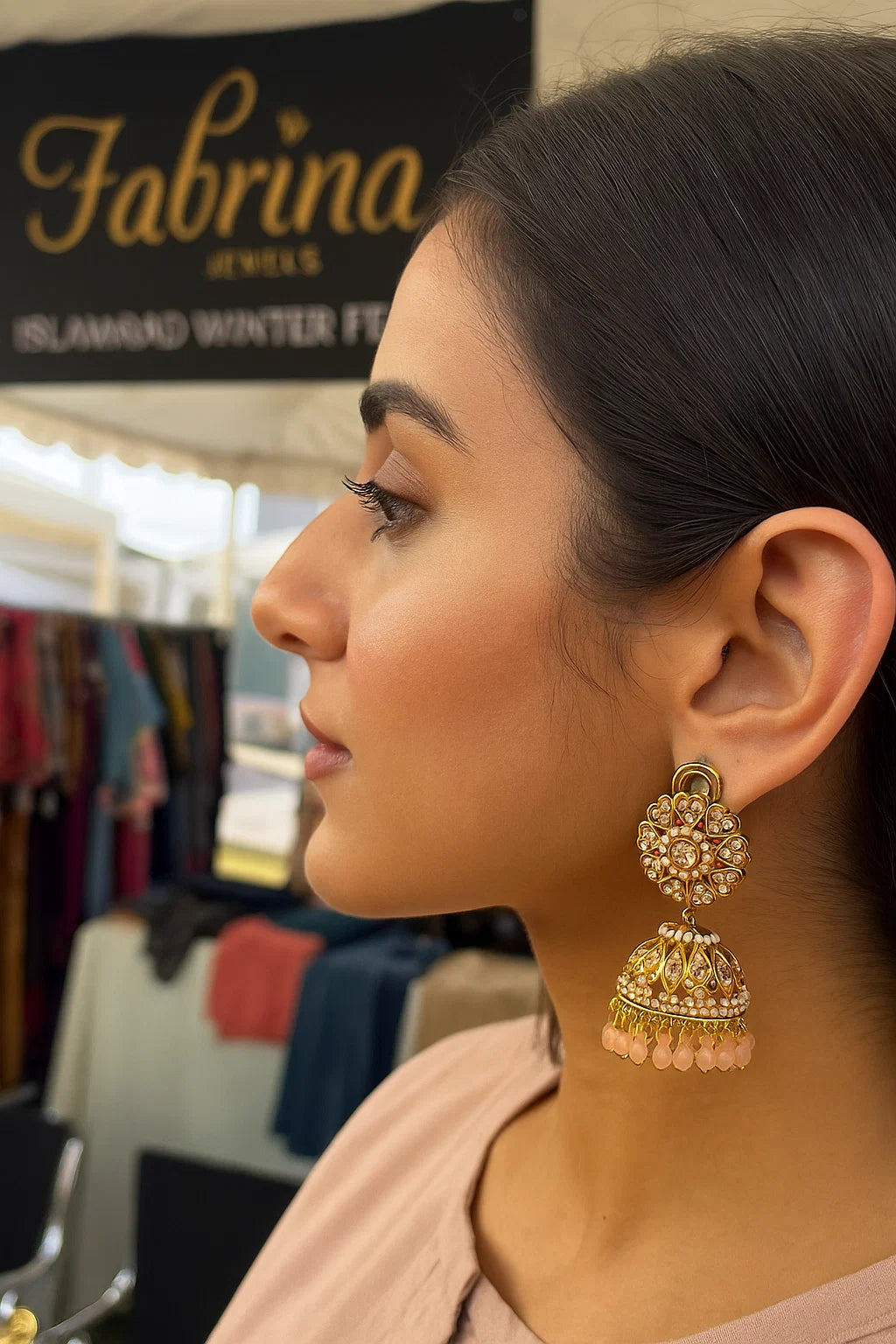 Pink Rose Jhumka