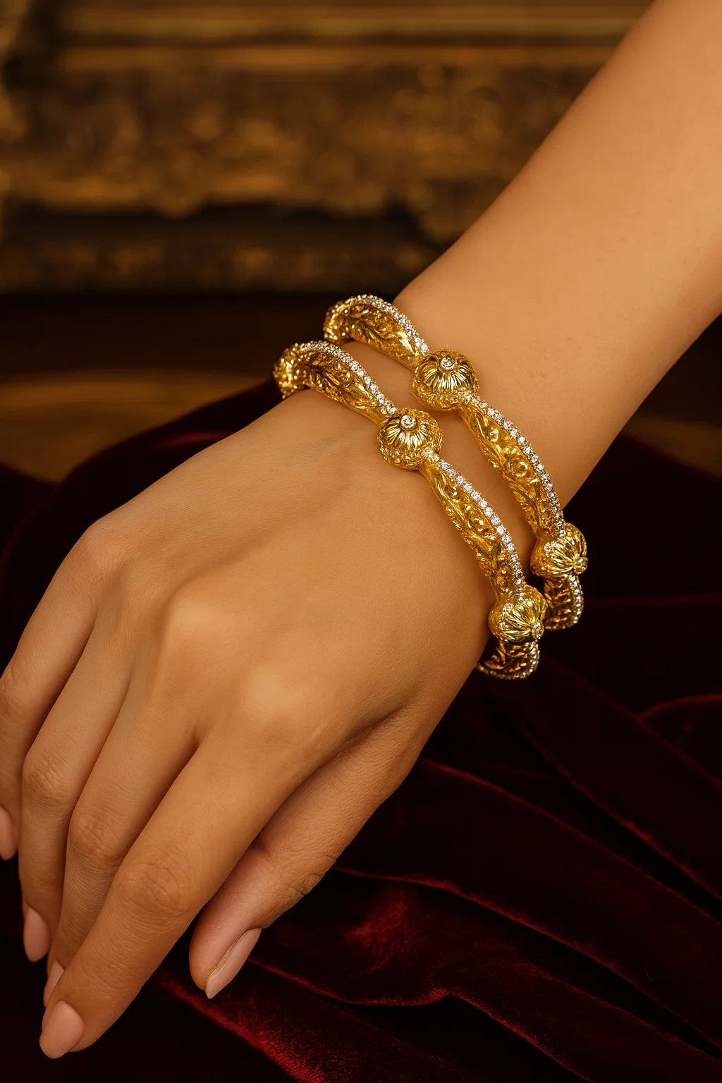 Champagne Stone Studded Haseen Bangles